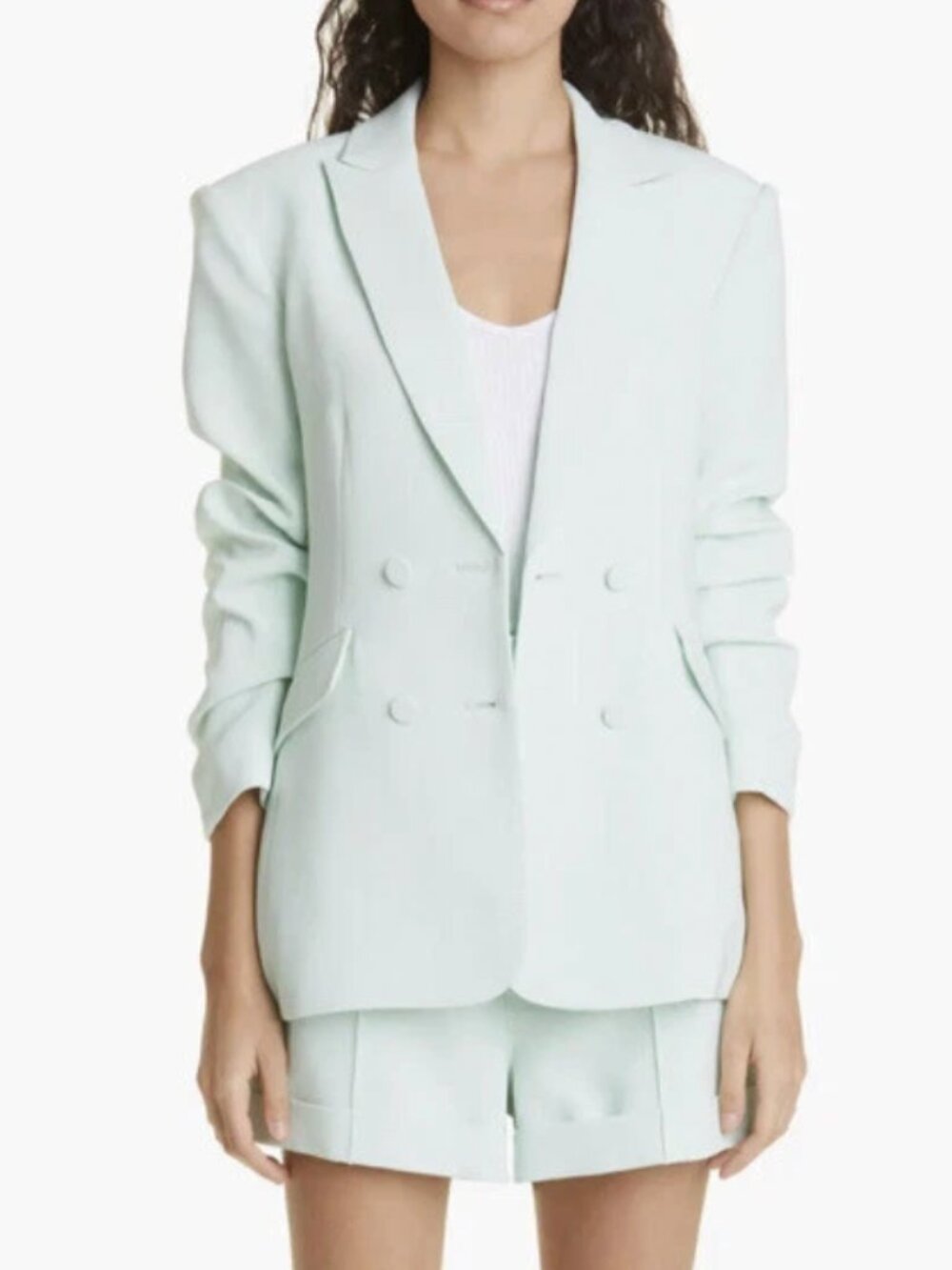 $495 Cinq A Sept Mint Celadon Green Kris Ruched Blazer Jacket size 12